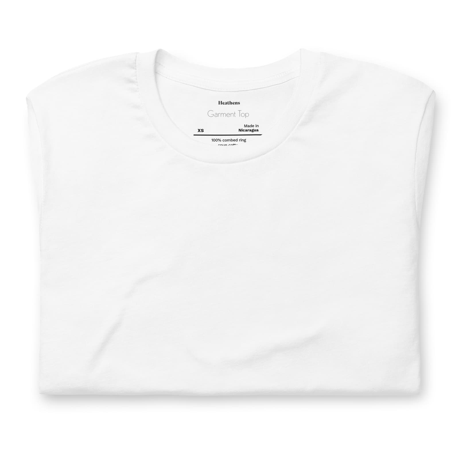 The Basic Garment Top folded, showing the printed Heathens neck label.