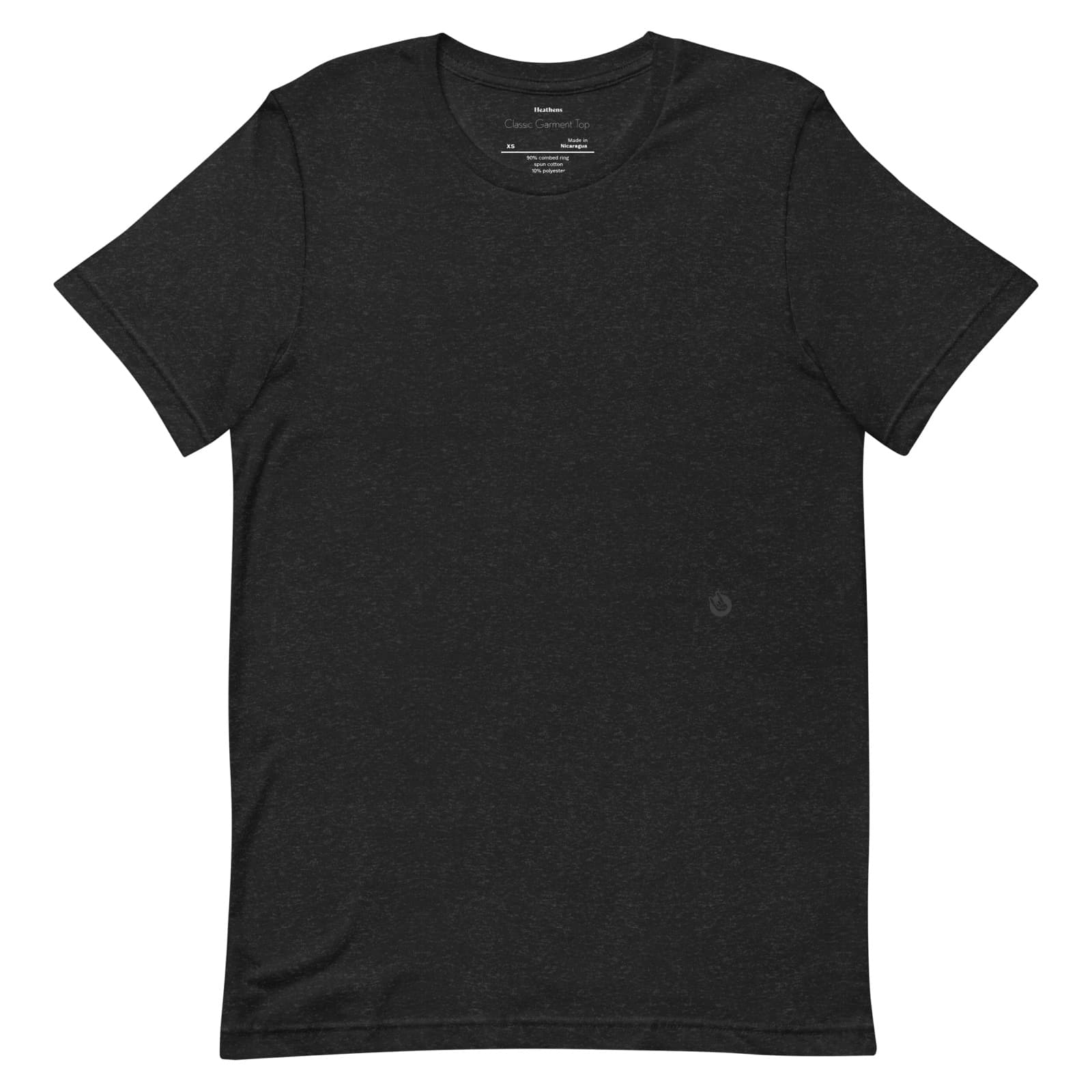 The Classic Garment Top laid flat, black heather, with the small icon at the hem.